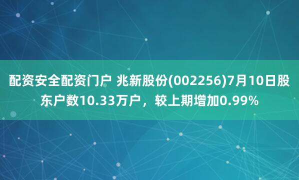 配资安全配资门户 兆新股份(002256)7月10日股东户数10.33万户，较上期增加0.99%